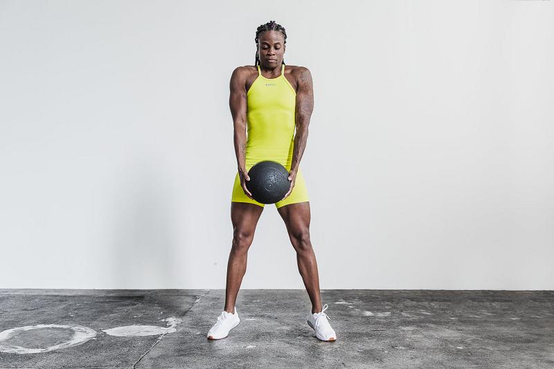 Women's Nobull Halter (NEON Ribbed) Tanks Yellow | SG Q3207M